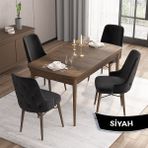 Canisa Concept Iza Serisi, 80 X 132 cm Açılabilir Mdf Masa, Barok Ahşap Desen Mutfak Masa Takımı, 4 Sandalye - 80 x132 cm - Siyah