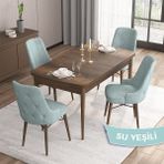 Canisa Concept Iza Serisi, 80 X 132 cm Açılabilir Mdf Masa, Barok Ahşap Desen Mutfak Masa Takımı, 4 Sandalye - 80 x132 cm - Su Yeşili