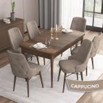 Canisa Concept Iza Serisi, 80 X 132 cm Açılabilir Mdf Masa, Barok Ahşap Desen Mutfak Masa Takımı, 6 Sandalye - 80 x132 cm - Cappucino