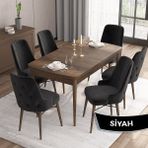 Canisa Concept Iza Serisi, 80 X 132 cm Açılabilir Mdf Masa, Barok Ahşap Desen Mutfak Masa Takımı, 6 Sandalye - 80 x132 cm - Siyah