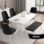 Canisa Concept Iza Serisi, 80 x 132 cm Açılabilir Mdf Masa, Beyaz Mutfak Masa Takımı, 4 Sandalye 1 Bench - Siyah