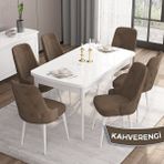 Canisa Concept Iza Serisi, 80 X 132 cm Açılabilir Mdf Masa, Beyaz Mutfak Masa Takımı, 6 Sandalye - 80 x132 cm - Kahverengi