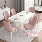 Canisa Concept Iza Serisi 80 x 132 cm Açılabilir Mdf Masa Beyaz Mutfak Masa Takımı 6 Sandalye - 80x132 - Pembe