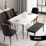 Canisa Concept Iza Serisi, 80 x 132 cm Mdf Beyaz Masa Ceviz Ayak Mutfak Masa Takımı, 4 Sandalye 1 Bench - Siyah