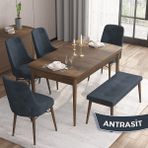 Canisa Concept Iza Serisi, 80 x 132 cm Mdf Masa, Barok Ahşap Desen Mutfak Masa Takımı, 4 Sandalye 1 Bench - Antrasit