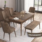 Canisa Concept Iza Serisi, 80 x 132 cm Mdf Masa, Barok Ahşap Desen Mutfak Masa Takımı, 4 Sandalye 1 Bench - Kahverengi
