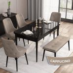 Canisa Concept Iza Serisi , 80 x 132 cm Mdf Siyah Mermer Desen Mutfak Masa Takımı, 4 Sandalye ve 1 Bench - Cappuccino