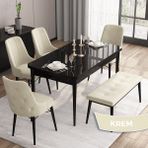 Canisa Concept Iza Serisi , 80 x 132 cm Mdf Siyah Mermer Desen Mutfak Masa Takımı, 4 Sandalye ve 1 Bench - Krem