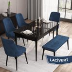 Canisa Concept Iza Serisi , 80 x 132 cm Mdf Siyah Mermer Desen Mutfak Masa Takımı, 4 Sandalye ve 1 Bench - Lacivert