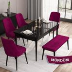 Canisa Concept Iza Serisi , 80 x 132 cm Mdf Siyah Mermer Desen Mutfak Masa Takımı, 4 Sandalye ve 1 Bench - Mürdüm
