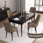 Canisa Concept Iza Serisi,80 X 132 cm Mdf Açılabilir Siyah Mermer Desen Mutfak Masa Takımı, 4 Sandalye - 80 x132 cm - Kahverengi