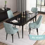 Canisa Concept Iza Serisi,80 X 132 cm Mdf Açılabilir Siyah Mermer Desen Mutfak Masa Takımı, 4 Sandalye - 80 x132 cm - Su Yeşili