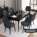 Canisa Concept Iza Serisi,80 X 132 cm Mdf Açılabilir Siyah Mermer Desen Mutfak Masa Takımı, 6 Sandalye - 80 x132 cm - Antrasit