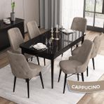 Canisa Concept Iza Serisi,80 X 132 cm Mdf Açılabilir Siyah Mermer Desen Mutfak Masa Takımı, 6 Sandalye - 80 x132 cm - Cappuccino