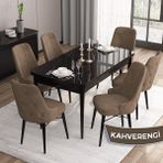 Canisa Concept Iza Serisi,80 X 132 cm Mdf Açılabilir Siyah Mermer Desen Mutfak Masa Takımı, 6 Sandalye - 80 x132 cm - Kahverengi