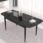 Canisa Concept Iza Serisi,80 X 132 cm Mdf Açılabilir Siyah Mermer Desen Mutfak Masa Takımı, 6 Sandalye - 80 x132 cm - Lacivert