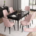 Canisa Concept Iza Serisi,80 X 132 cm Mdf Açılabilir Siyah Mermer Desen Mutfak Masa Takımı, 6 Sandalye - 80 x132 cm - Pembe