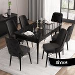 Canisa Concept Iza Serisi,80 X 132 cm Mdf Açılabilir Siyah Mermer Desen Mutfak Masa Takımı, 6 Sandalye - 80 x132 cm