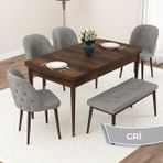 Canisa Concept Jae Serisi Açılabilir 80X132 Barok Ahşap Desen Mutfak Masası Takımı ve 4 Sandalye 1 Bench