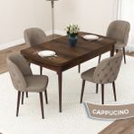 Canisa Concept Jae Serisi Açılabilir 80X132 Barok Ahşap Desen Mutfak Masası Takımı ve 4 Sandalye - Cappucino