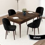 Canisa Concept Jae Serisi Açılabilir 80X132 Barok Ahşap Desen Mutfak Masası Takımı ve 4 Sandalye - Siyah