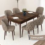 Canisa Concept Jae Serisi Açılabilir 80X132 Barok Ahşap Desen Mutfak Masası Takımı ve 6 Sandalye - Cappucino