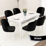Canisa Concept Jae Serisi Açılabilir 80X132 Beyaz Mutfak Masa Takımı ve 6 Sandalye - Siyah