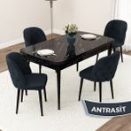 Canisa Concept Jae Serisi Açılabilir 80X132 Siyah Mermer Desen Mutfak Masası Takımı ve 4 Sandalye - Antrasit
