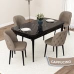 Canisa Concept Jae Serisi Açılabilir 80X132 Siyah Mermer Desen Mutfak Masası Takımı ve 4 Sandalye - Cappucino