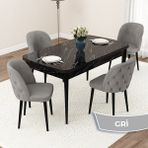 Canisa Concept Jae Serisi Açılabilir 80X132 Siyah Mermer Desen Mutfak Masası Takımı ve 4 Sandalye - Gri