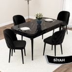 Canisa Concept Jae Serisi Açılabilir 80X132 Siyah Mermer Desen Mutfak Masası Takımı ve 4 Sandalye