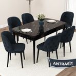 Canisa Concept Jae Serisi Açılabilir 80X132 Siyah Mermer Desen Mutfak Masası Takımı ve 6 Sandalye - Antrasit