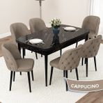 Canisa Concept Jae Serisi Açılabilir 80X132 Siyah Mermer Desen Mutfak Masası Takımı ve 6 Sandalye - Cappucino