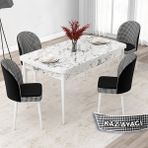 Canisa Concept Jul Serisi 80X132 Açılabilir Beyaz Mermer Desen Mutfak Masa Takımı ve 4 Sandalye - 80 x 132