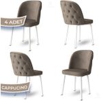Canisa Concept Kage Serisi 4 Adet Mutfak Sandalyesi Kapitoneli Beyaz Metal Ayak 1. Sınıf Babyface Kumaş - Cappuccino