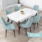 Canisa Concept Kar Serisi 80 x 132 cm Açılabilir Mdf Mutfak Masa Takımı Beyaz Masa Ceviz Masa 6 Sandalye - 80x132 - Su Yeşili