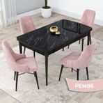Canisa Concept Kar Serisi 80 x 132 cm Açılabilir Mdf Mutfak Masa Takımı Siyah Mermer Desen Masa 4 Sandalye - 80x132 - Pembe