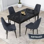 Canisa Concept Kar Serisi 80 x 132 cm Açılabilir Mdf Mutfak Masa Takımı Siyah Mermer Desen Masa 4 Sandalye - Antrasit