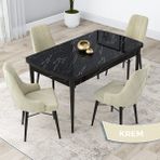 Canisa Concept Kar Serisi 80 x 132 cm Açılabilir Mdf Mutfak Masa Takımı Siyah Mermer Desen Masa 4 Sandalye - Krem