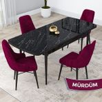 Canisa Concept Kar Serisi 80 x 132 cm Açılabilir Mdf Mutfak Masa Takımı Siyah Mermer Desen Masa 4 Sandalye - Mürdüm