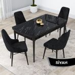 Canisa Concept Kar Serisi 80 x 132 cm Açılabilir Mdf Mutfak Masa Takımı Siyah Mermer Desen Masa 4 Sandalye