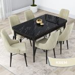 Canisa Concept Kar Serisi 80 x 132 cm Açılabilir Mdf Mutfak Masa Takımı Siyah Mermer Desen Masa 6 Sandalye - 80x132 - Krem