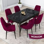 Canisa Concept Kar Serisi 80 x 132 cm Açılabilir Mdf Mutfak Masa Takımı Siyah Mermer Desen Masa 6 Sandalye - Bej