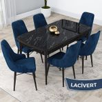 Canisa Concept Kar Serisi 80 x 132 cm Açılabilir Mdf Mutfak Masa Takımı Siyah Mermer Desen Masa 6 Sandalye - Ceviz