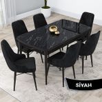 Canisa Concept Kar Serisi 80 x 132 cm Açılabilir Mdf Mutfak Masa Takımı Siyah Mermer Desen Masa 6 Sandalye