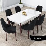 Canisa Concept Kar Serisi, 80X132 Açılabilir Mdf Mutfak Masa Takımı, Beyaz Masa Ceviz Masa 6 Sandalye - Siyah