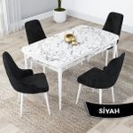 Canisa Concept Kar Serisi, 80X132 Açılabilir Mdf Mutfak Masa Takımı, Beyaz Mermer Desen Masa 4 Sandalye - Siyah