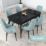 Canisa Concept Kar Serisi, 80X132 Açılabilir Mdf Mutfak Masa Takımı, Siyah Mermer Desen Masa 6 Sandalye - Beyaz