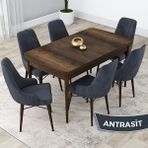 Canisa Concept Kar Serisi Açılabilir 80 x 132 cm Mdf Mutfak Masa Takımı Barok Ahşap Desen Masa 6 Sandalye - 80x132 - Antrasit