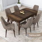 Canisa Concept Kar Serisi Açılabilir 80 x 132 cm Mdf Mutfak Masa Takımı Barok Ahşap Desen Masa 6 Sandalye - 80x132 - Cappuccino